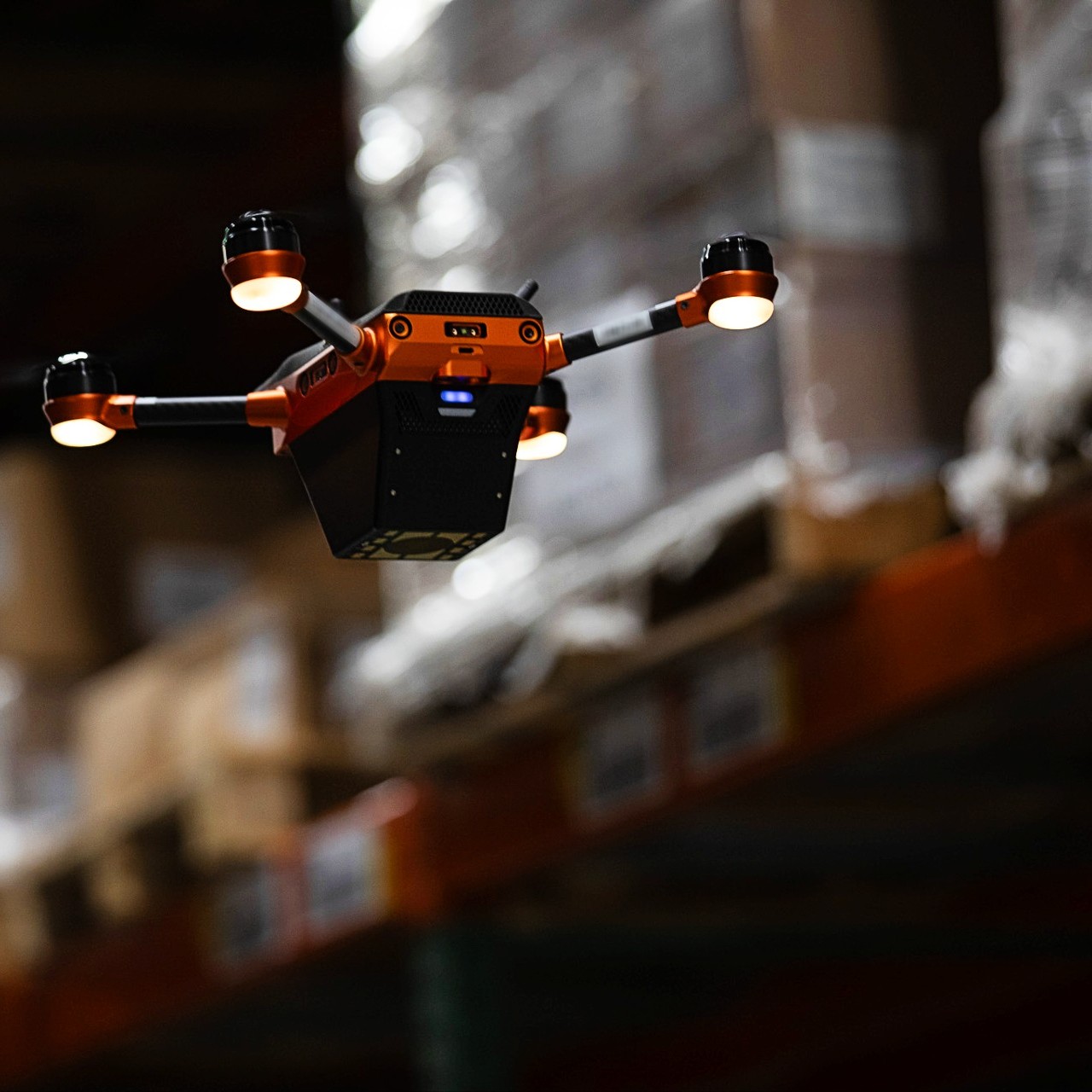 A Corvus One drone performs a lights-out cycle counting mission at Staci Americas' New Jersey distribution center.