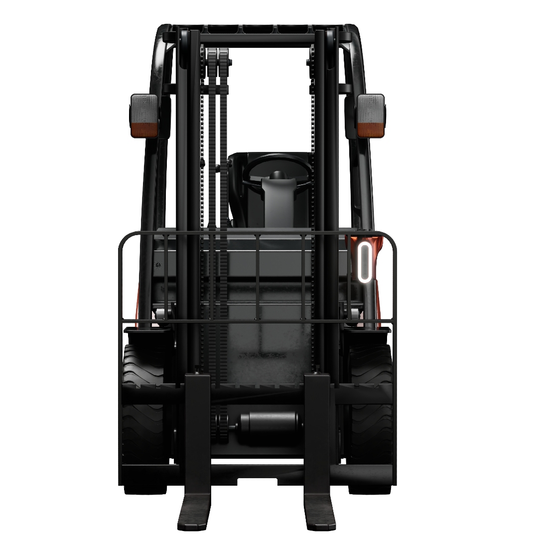 Corvus Trident AI copilot device mounted on a forklift backrest for real-time pallet tracking in warehouse operations.